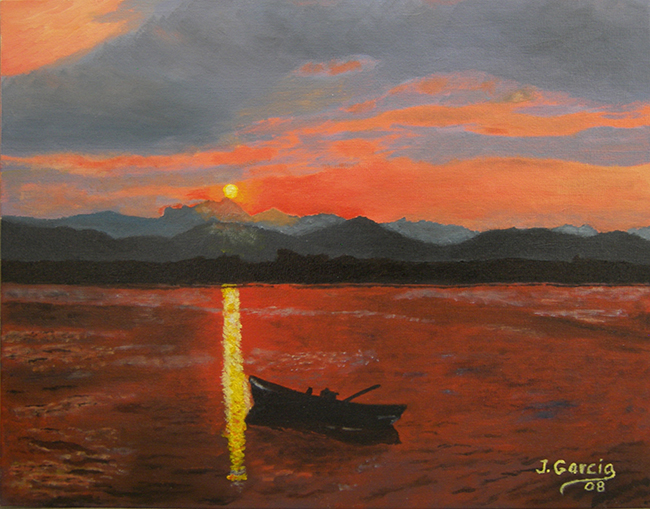 Red Sunset Over Lake